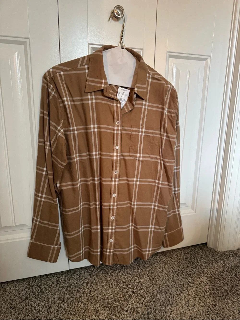 J. Crew Tan and White Plaid Button-Down Shirt